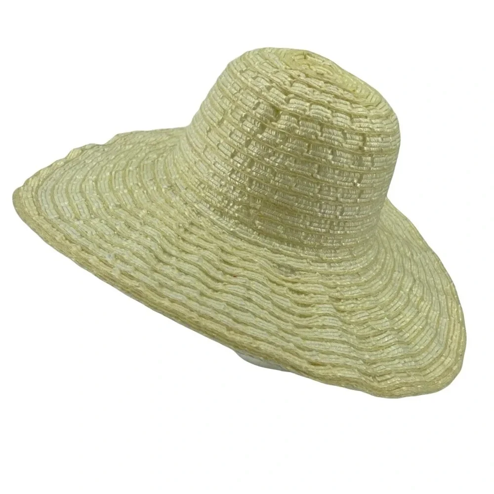Unbranded Womens Wide Brim‎ Layered Woven Floppy Sun Hat One Size Natural Straw